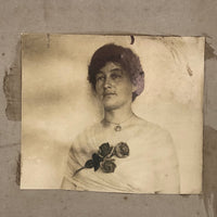 Rosalie Shulka Wearing Large Rose Corsage, Old Photo Mounted on Card