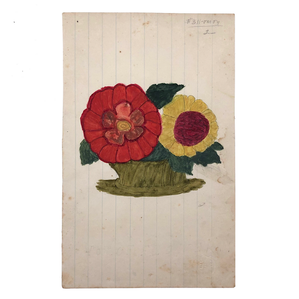 Antique Schoolgirl Watercolor, Two Flowers