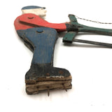 Sweet Old Folk Art Sawing Man in Blue Cap Whirligig Fragment
