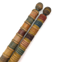 Complementary Pair of Antique Turned Croquet Posts in Original Paint - 25 Inches