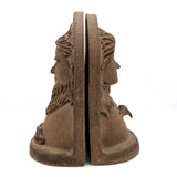 Pair of 1970s Studio Pottery Man and Woman Stoneware Bookends, Signed Liz