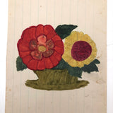 Antique Schoolgirl Watercolor, Two Flowers