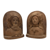 Pair of 1970s Studio Pottery Man and Woman Stoneware Bookends, Signed Liz