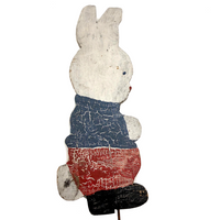 Old Red White and Blue Painted Wooden Bunny on Post