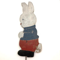 Old Red White and Blue Painted Wooden Bunny on Post