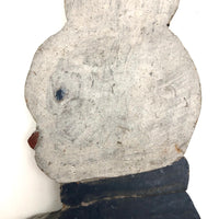 Old Red White and Blue Painted Wooden Bunny on Post