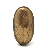 Old Brass Hand-engraved Snuff Box with Tulips, Presumed Dutch (Trench?)