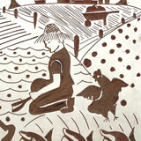 Lino Print Block with Farm Scene Signed Eileen Ryan