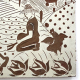 Lino Print Block with Farm Scene Signed Eileen Ryan