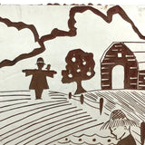 Lino Print Block with Farm Scene Signed Eileen Ryan