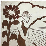 Lino Print Block with Farm Scene Signed Eileen Ryan