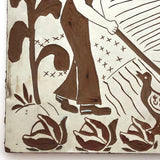 Lino Print Block with Farm Scene Signed Eileen Ryan