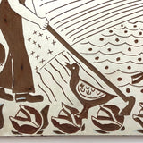 Lino Print Block with Farm Scene Signed Eileen Ryan