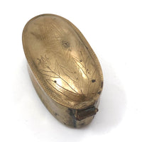 Old Brass Hand-engraved Snuff Box with Tulips, Presumed Dutch (Trench?)