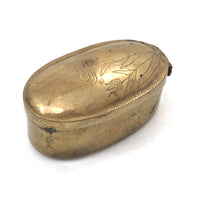 Old Brass Hand-engraved Snuff Box with Tulips, Presumed Dutch (Trench?)