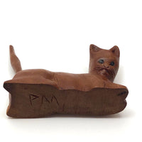 Fabulous Little Carved Folk Art Cat, Signed