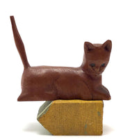 Fabulous Little Carved Folk Art Cat, Signed