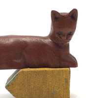Fabulous Little Carved Folk Art Cat, Signed