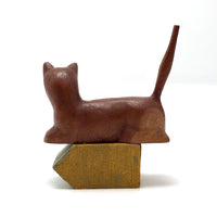 Fabulous Little Carved Folk Art Cat, Signed