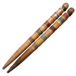 Complementary Pair of Antique Turned Croquet Posts in Original Paint - 25 Inches