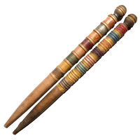 Complementary Pair of Antique Turned Croquet Posts in Original Paint - 25 Inches