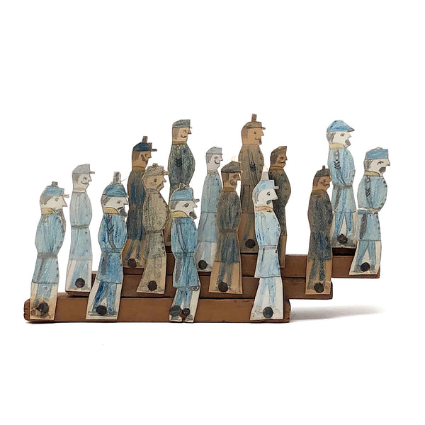 Marvelous Old Hand-drawn Cutout Paper Soldiers Mounted to Wood