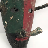 Early 20th Century Mexican Dance Mask with Long Nose and Horns