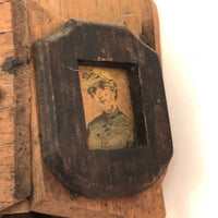 Antique Folk Art Wall Box with Framed Portraits of Handsome Jockeys