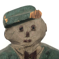 Charming Old Carved Man in Green Jacket with Bowtie