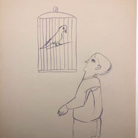 Helen Malta Boy with Caged Bird Color Pencil Drawing, 1930s