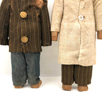 Incredibly Tender Carved Wooden Doll Couple in Hand-sewn Outfits