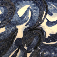 Slab-Formed Cream and Blue Glazed Signed Pottery Platter or Tray