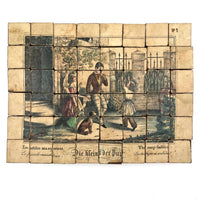 Early, Rare German Litho Six Sided Wooden Block Puzzle