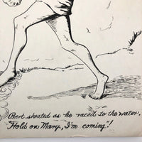 Beryl Breedlove 1961 Ink on Board Illustration, "Hang on Mary, I'm Coming!"