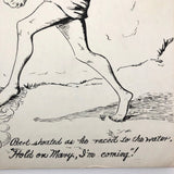 Beryl Breedlove 1961 Ink on Board Illustration, "Hang on Mary, I'm Coming!"