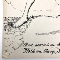 Beryl Breedlove 1961 Ink on Board Illustration, "Hang on Mary, I'm Coming!"