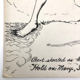 Beryl Breedlove 1961 Ink on Board Illustration, "Hang on Mary, I'm Coming!"