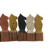 Fabulous Set of Old Carved Horse Game Pieces with Terrific Color