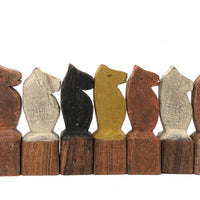 Fabulous Set of Old Carved Horse Game Pieces with Terrific Color