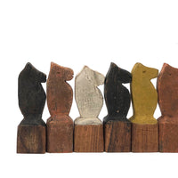 Fabulous Set of Old Carved Horse Game Pieces with Terrific Color