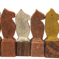 Fabulous Set of Old Carved Horse Game Pieces with Terrific Color