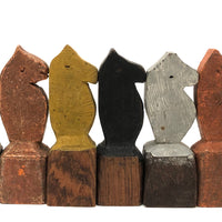 Fabulous Set of Old Carved Horse Game Pieces with Terrific Color