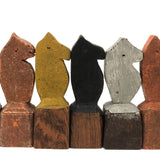 Fabulous Set of Old Carved Horse Game Pieces with Terrific Color