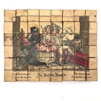 Early, Rare German Litho Six Sided Wooden Block Puzzle