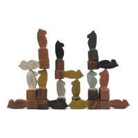 Fabulous Set of Old Carved Horse Game Pieces with Terrific Color
