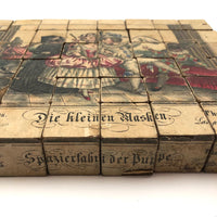 Early, Rare German Litho Six Sided Wooden Block Puzzle