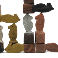 Fabulous Set of Old Carved Horse Game Pieces with Terrific Color