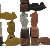 Fabulous Set of Old Carved Horse Game Pieces with Terrific Color