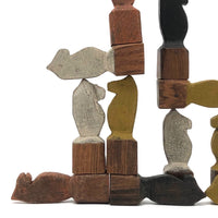 Fabulous Set of Old Carved Horse Game Pieces with Terrific Color