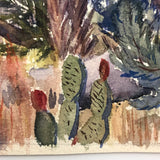 Mid-Century Watercolor Marsh Landscape with Palms and Cactii, Unsigned